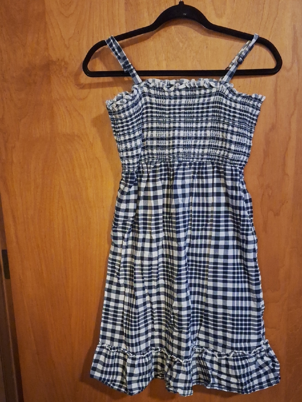Faded Glory Navy and White Gingham Smocked Sundress